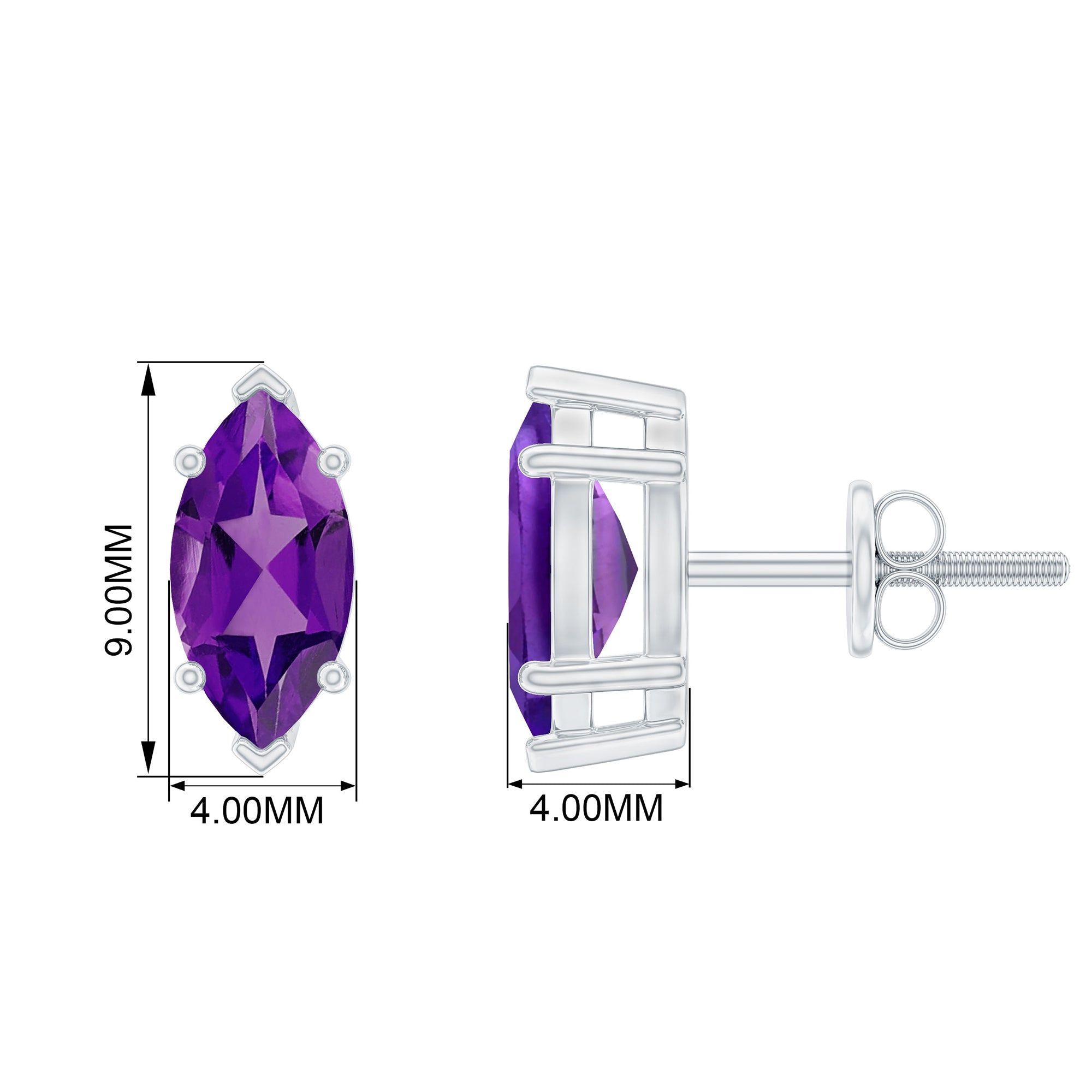 1.48 Carat Marquise Cut Amethyst Solitaire Stud Earrings