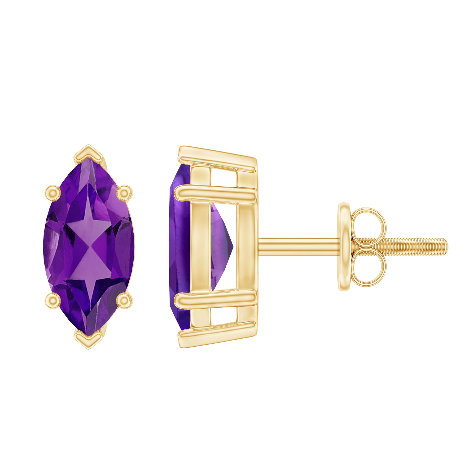 1.48 Carat Marquise Cut Amethyst Solitaire Stud Earrings