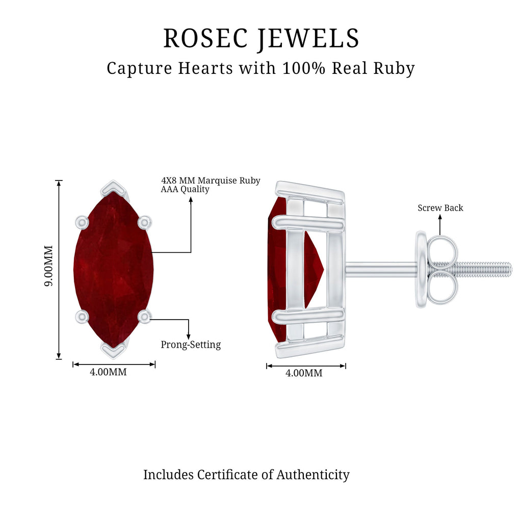 Natural 1.5 Carat Marquise Ruby Stud Earrings with Screw Back