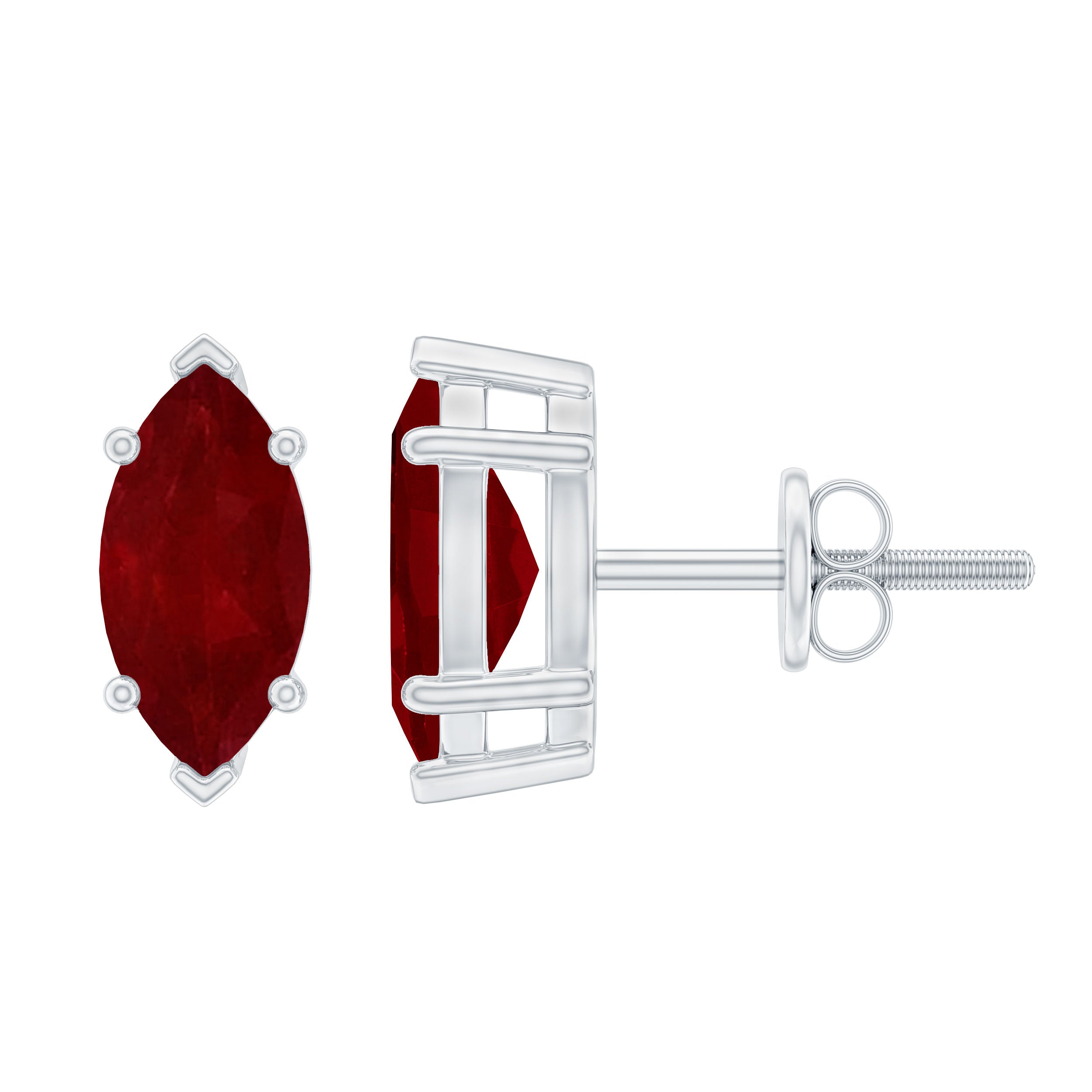 Natural 1.5 Carat Marquise Ruby Stud Earrings with Screw Back
