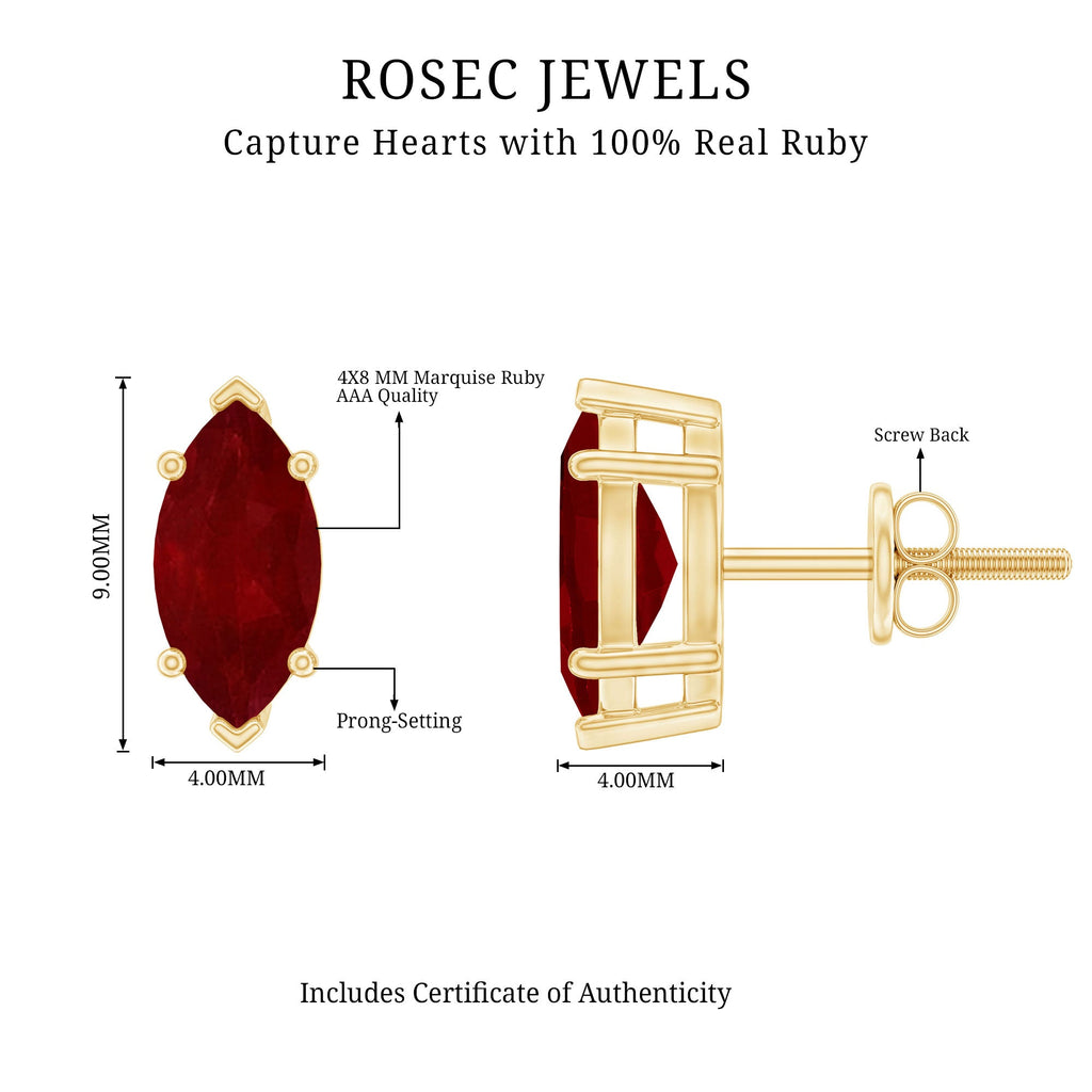 Natural 1.5 Carat Marquise Ruby Stud Earrings with Screw Back