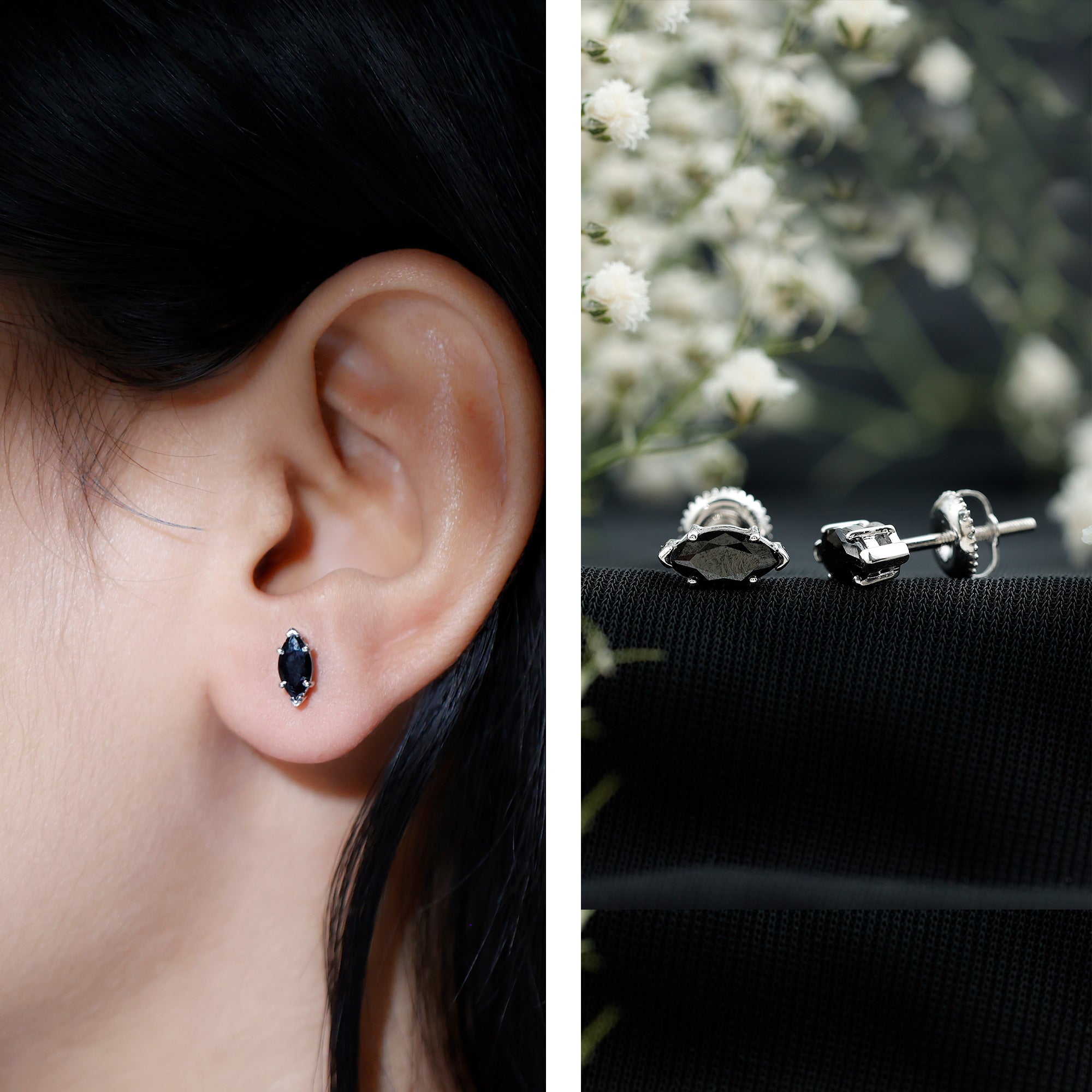 1.4 CT Marquise Black Spinel Solitaire Stud Earrings