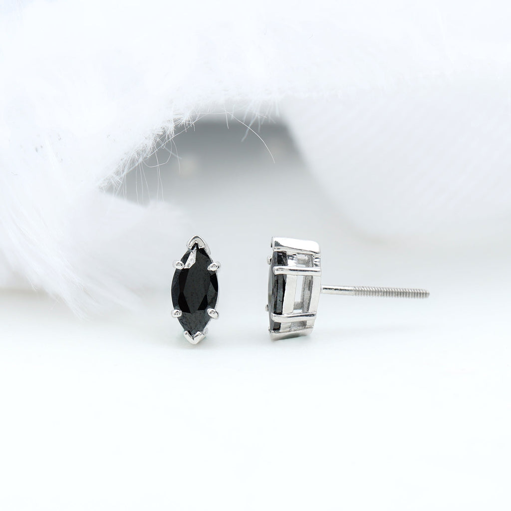 1.4 CT Marquise Black Spinel Solitaire Stud Earrings