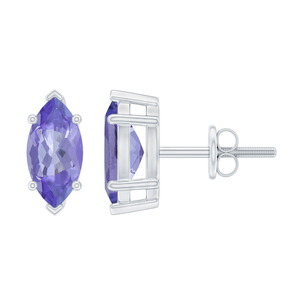 1.3 Carat Marquise Cut Tanzanite Solitaire Stud Earrings