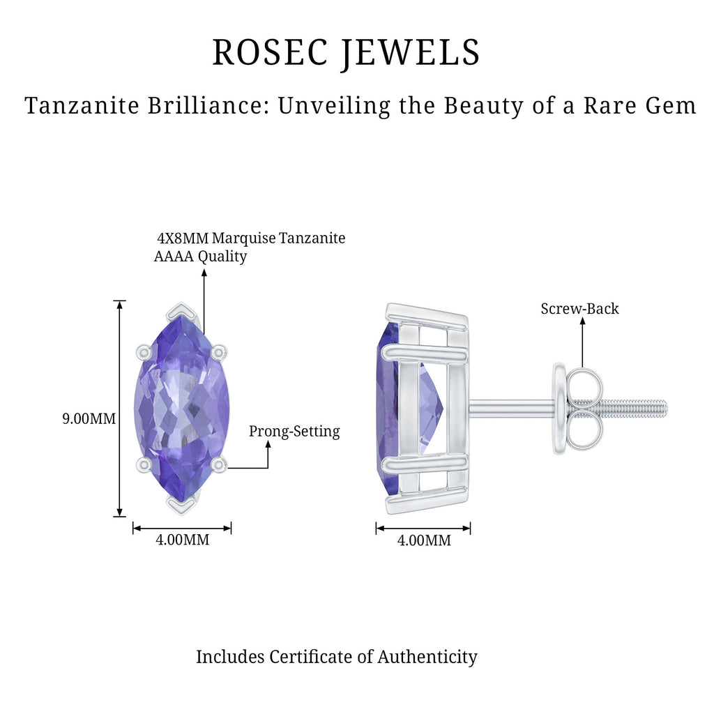 1.3 Carat Marquise Cut Tanzanite Solitaire Stud Earrings