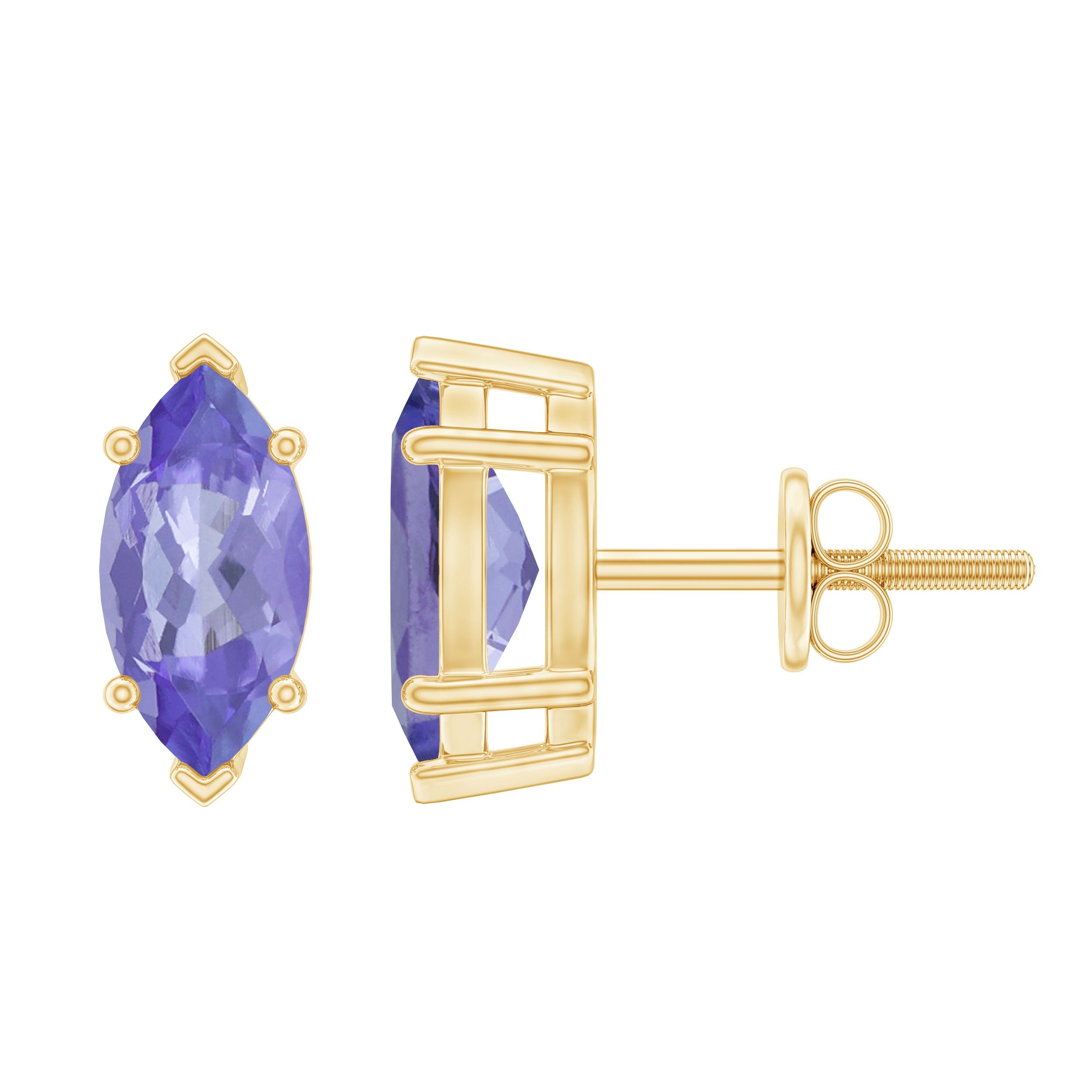 1.3 Carat Marquise Cut Tanzanite Solitaire Stud Earrings