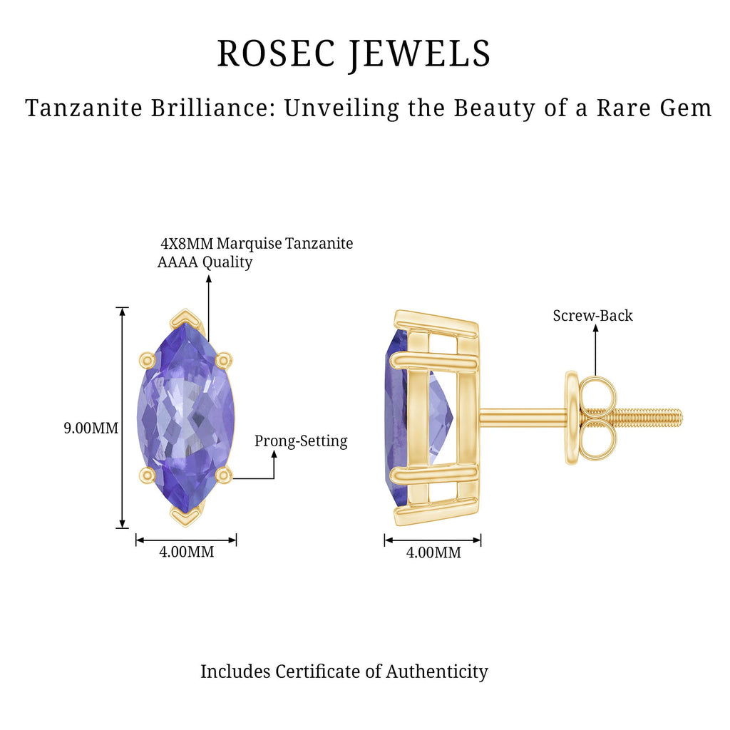 1.3 Carat Marquise Cut Tanzanite Solitaire Stud Earrings