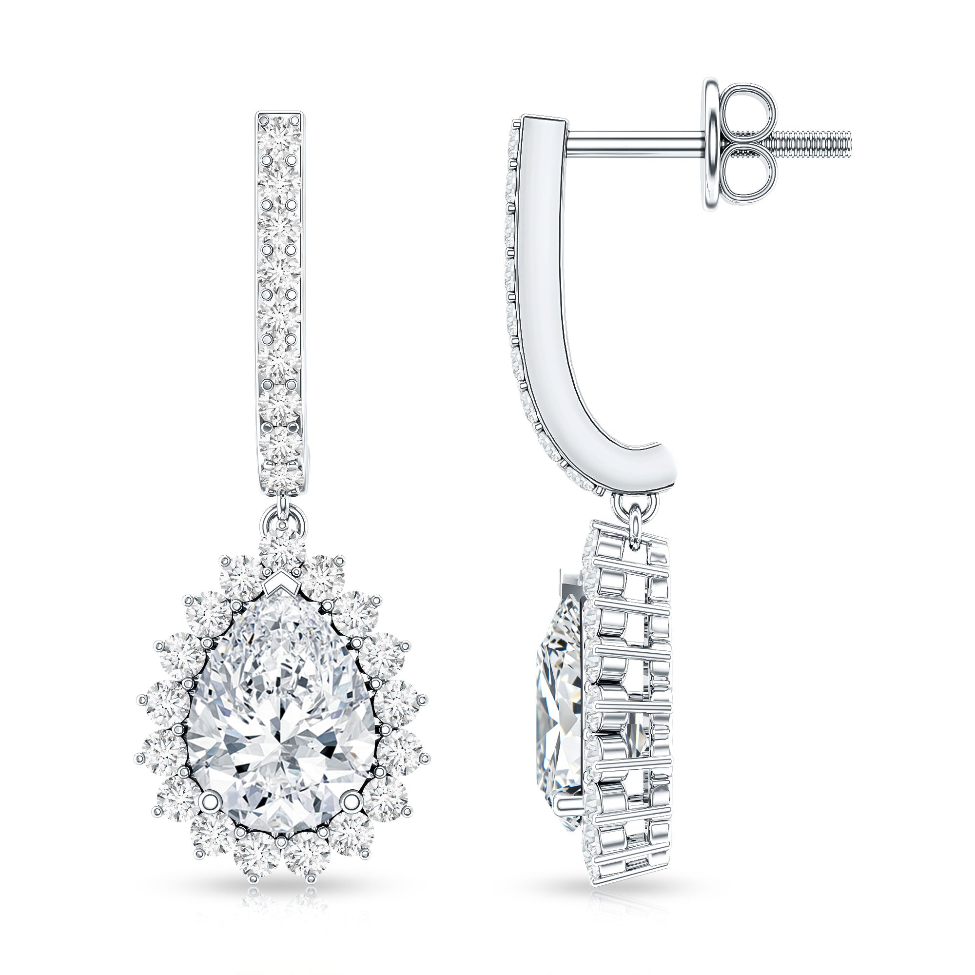 Certified Zircon Teardrop Bridal Hoop Drop Earrings