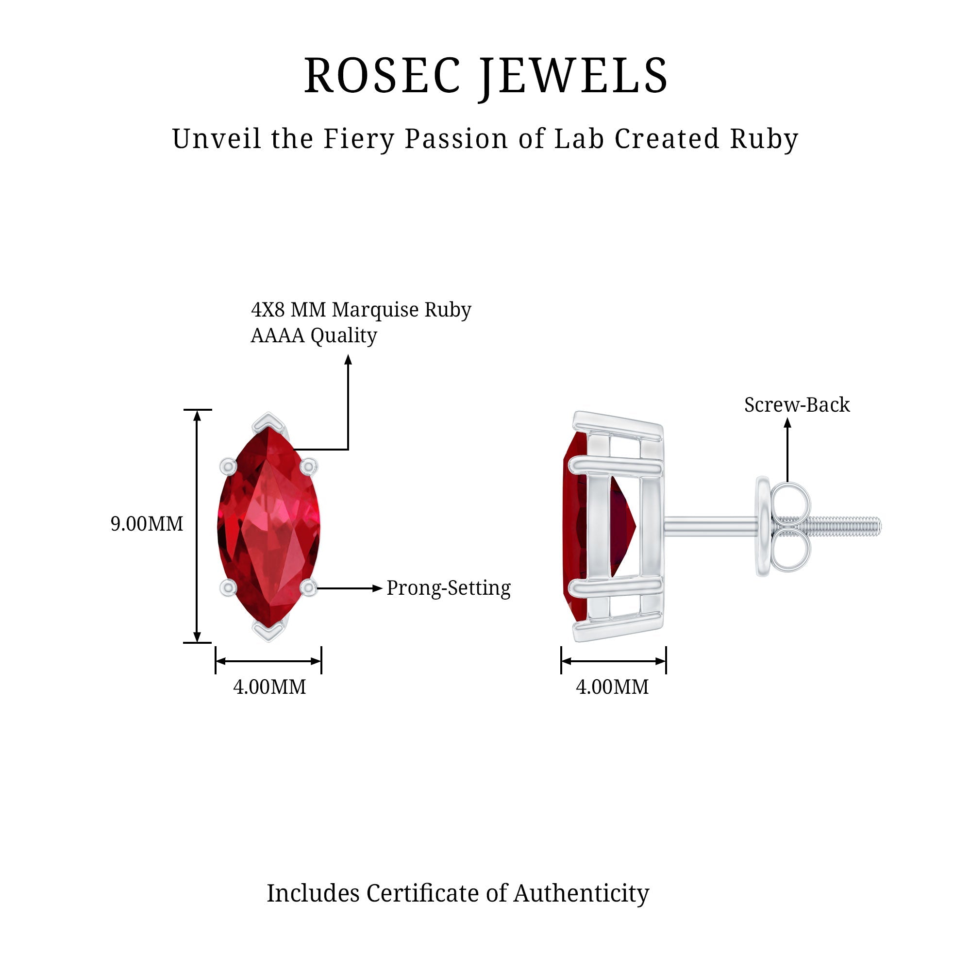 Certified Marquise Cut Lab Grown Ruby Everyday Stud Earring