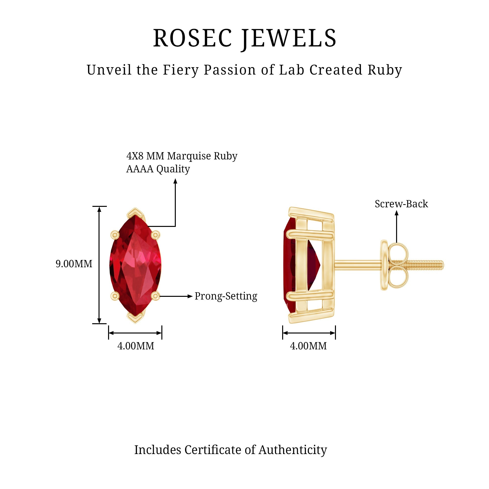 Certified Marquise Cut Lab Grown Ruby Everyday Stud Earring