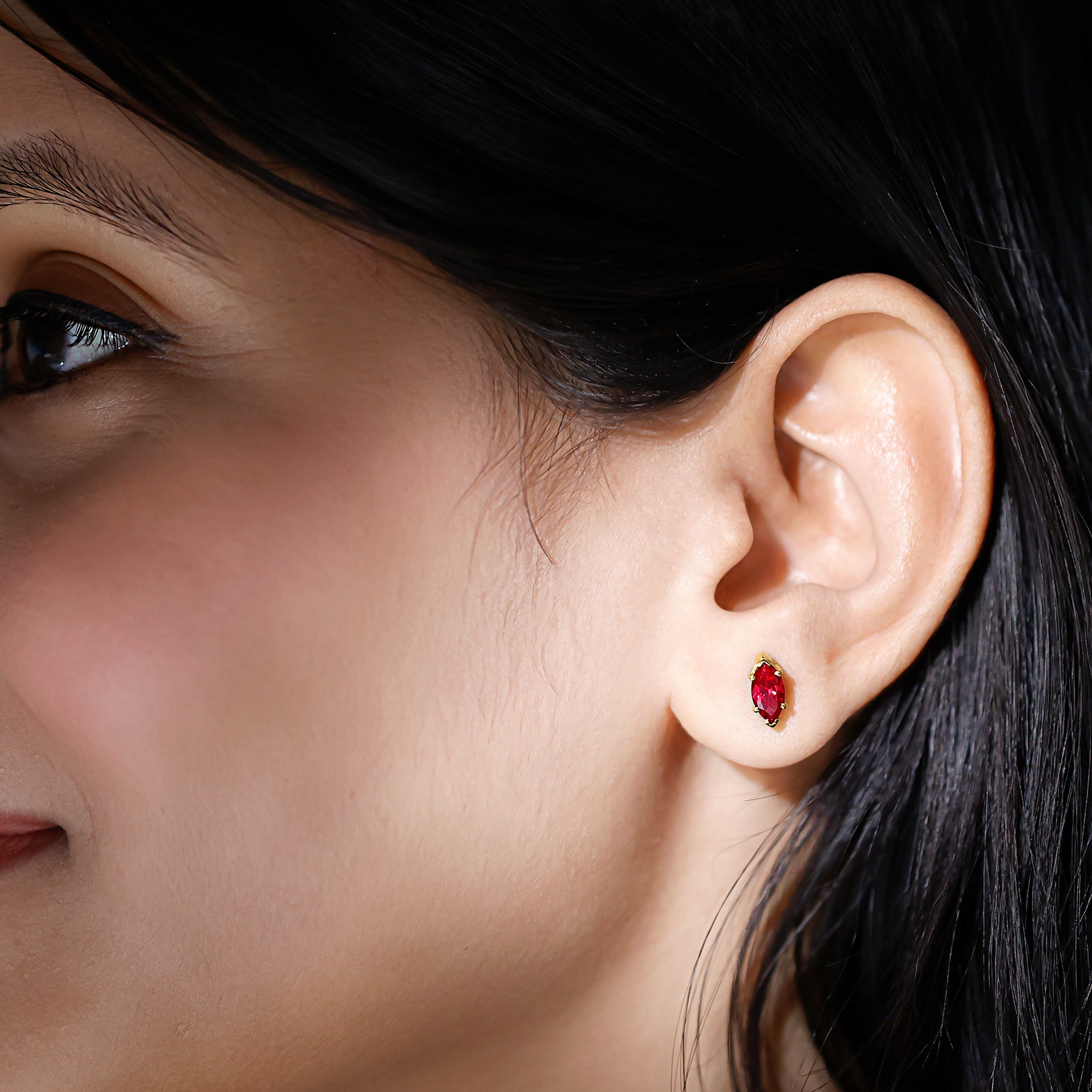 Certified Marquise Cut Lab Grown Ruby Everyday Stud Earring