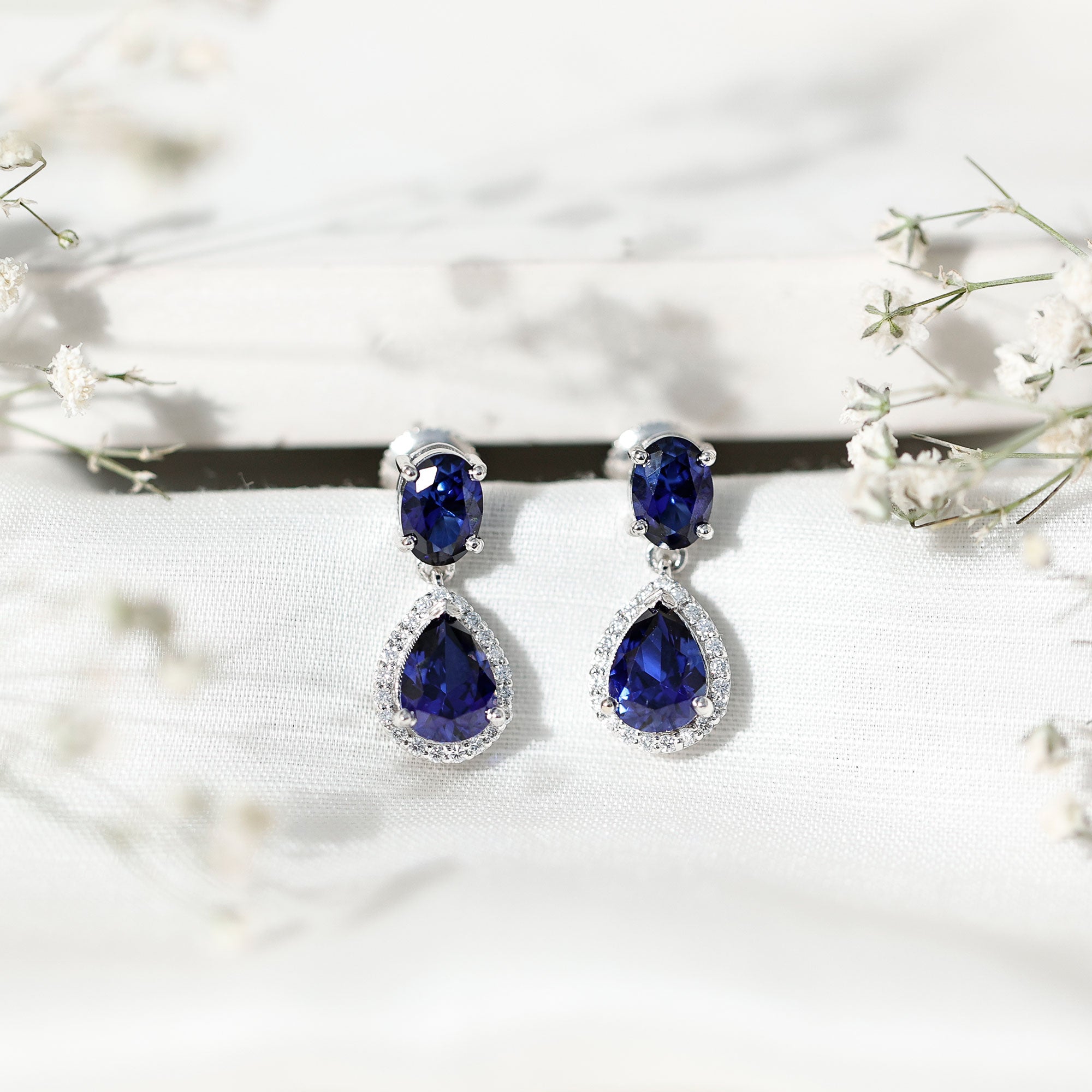 5 Carat Lab Grown Blue Sapphire Teardrop Earrings with Certificate