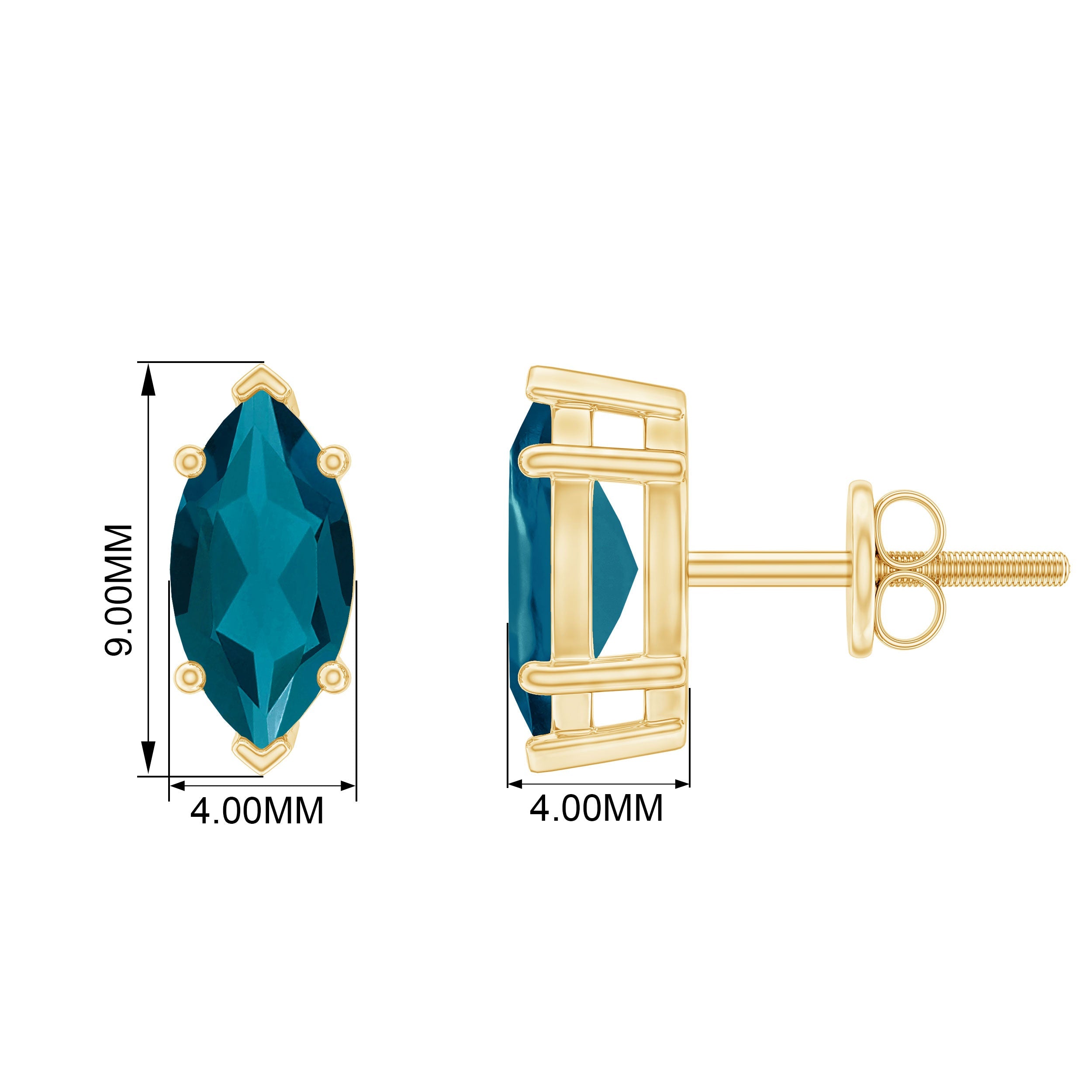 Marquise London Blue Topaz Solitaire Studs in Basket Setting