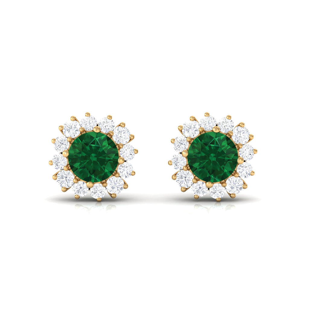 1 CT Certified Created Emerald and Diamond Halo Stud Earrings