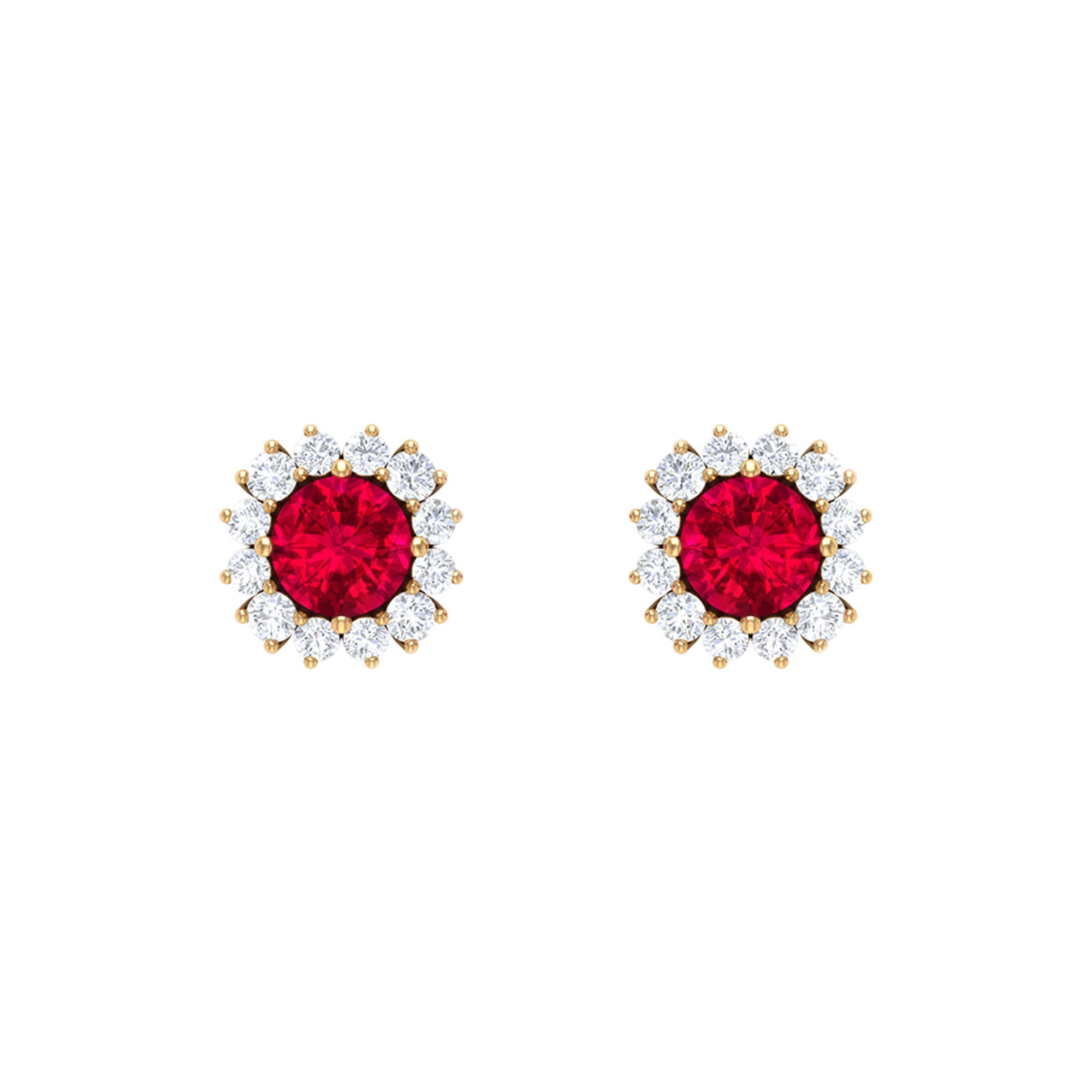 1.75 CT Lab Created Ruby Classic Stud Earring with Diamond Halo