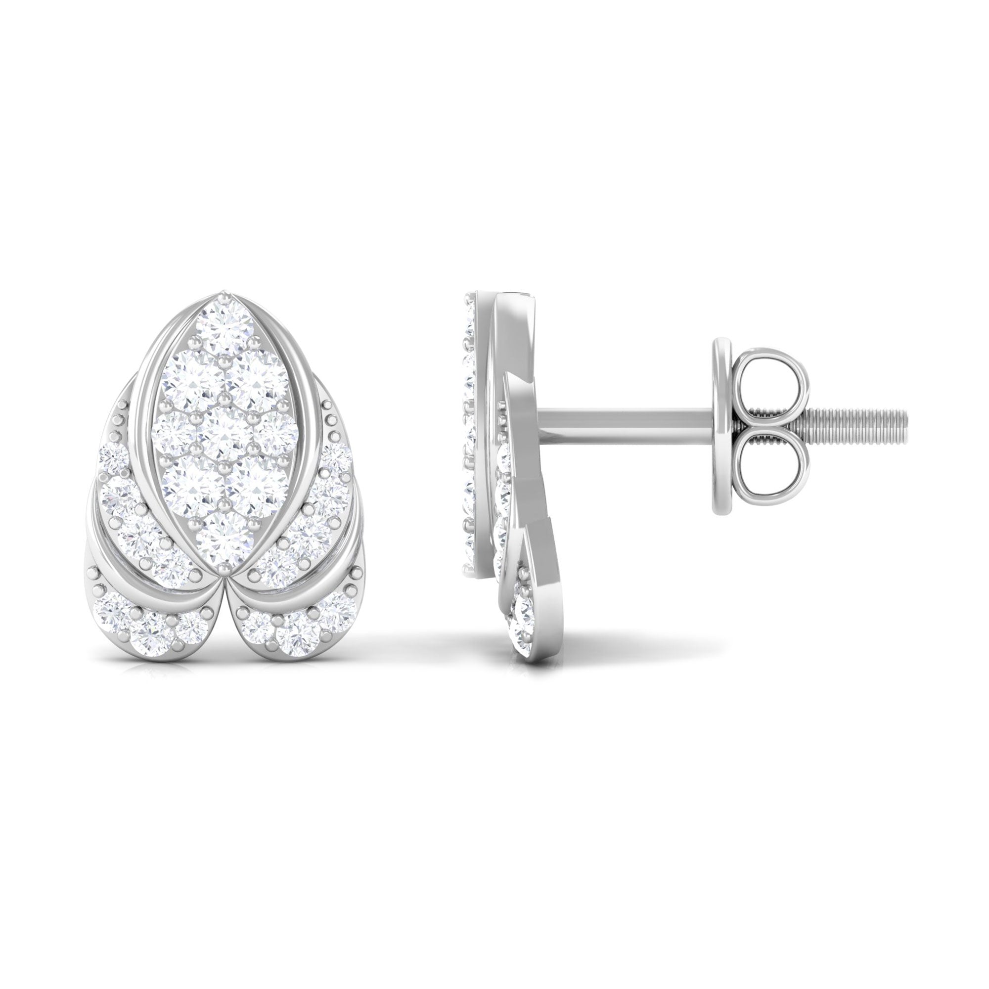 Genuine Diamond Lotus Leaf Earrings with Screw Back