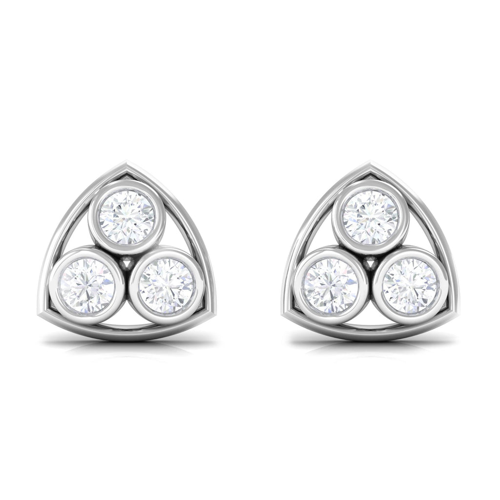 Bezel Set 0.5 Carat Round Diamond Three Stone Stud Earrings