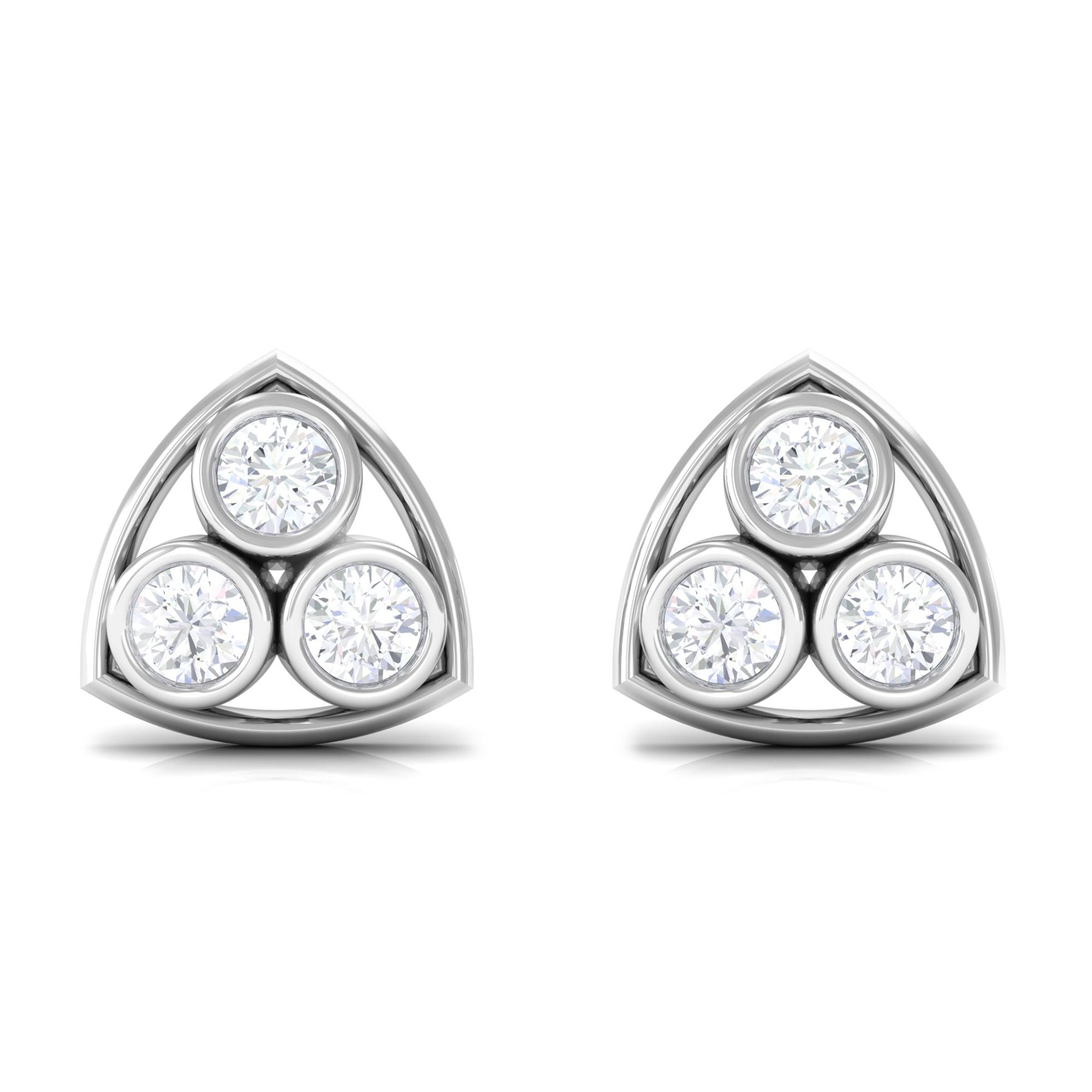 Bezel Set 0.5 Carat Round Diamond Three Stone Stud Earrings