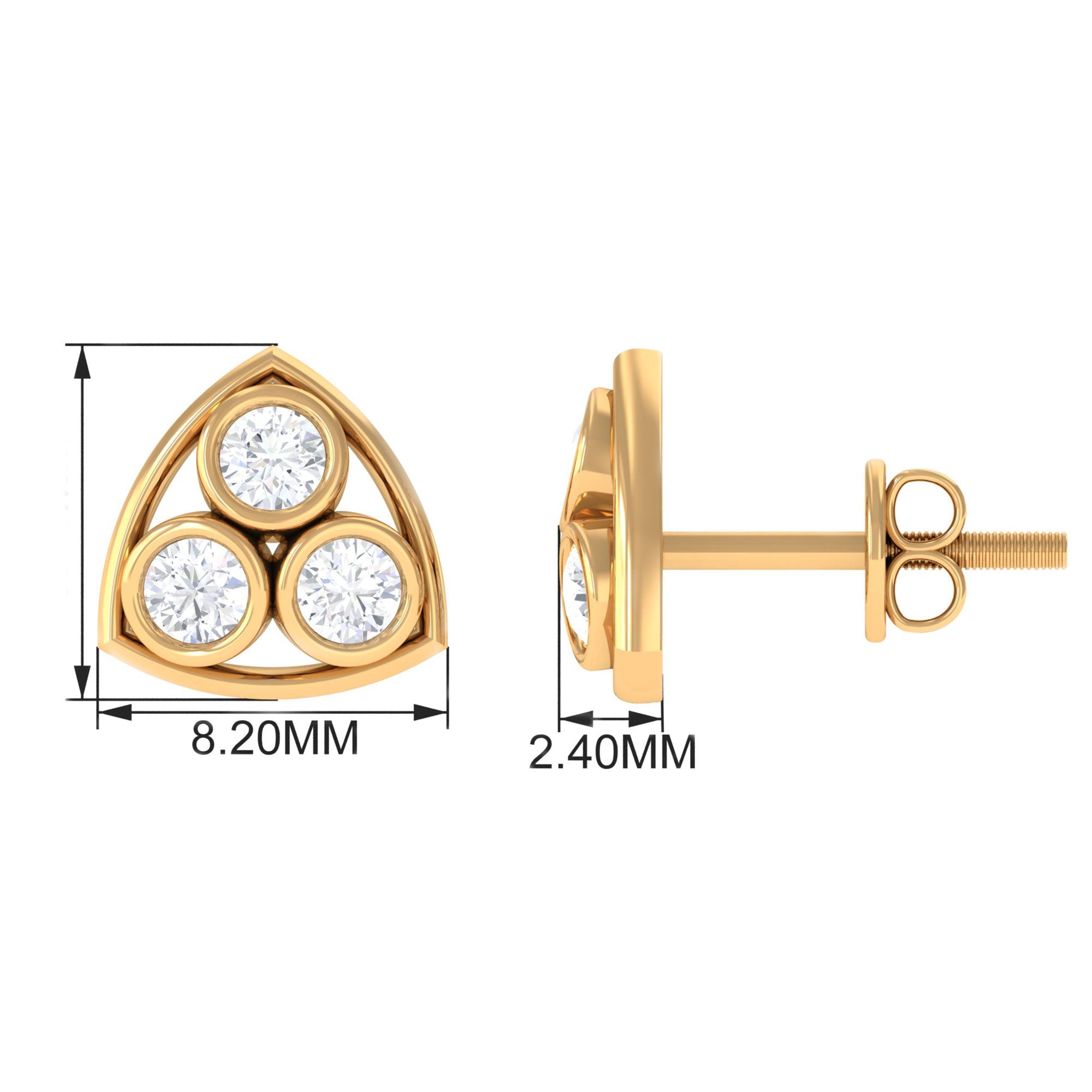 Bezel Set 0.5 Carat Round Diamond Three Stone Stud Earrings
