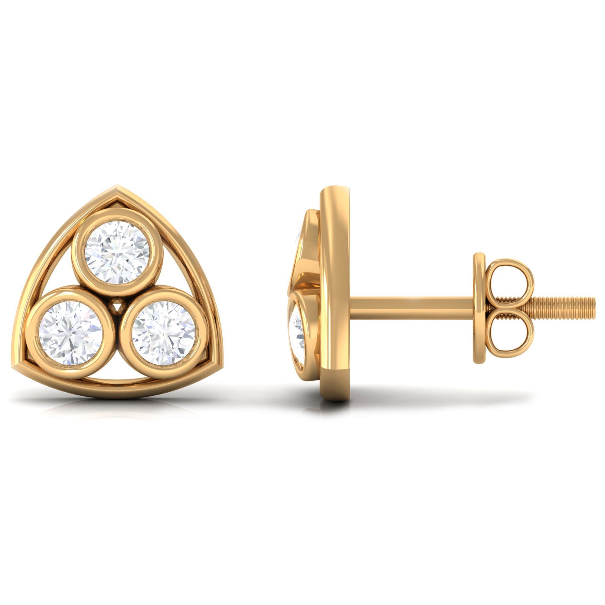 Bezel Set 0.5 Carat Round Diamond Three Stone Stud Earrings