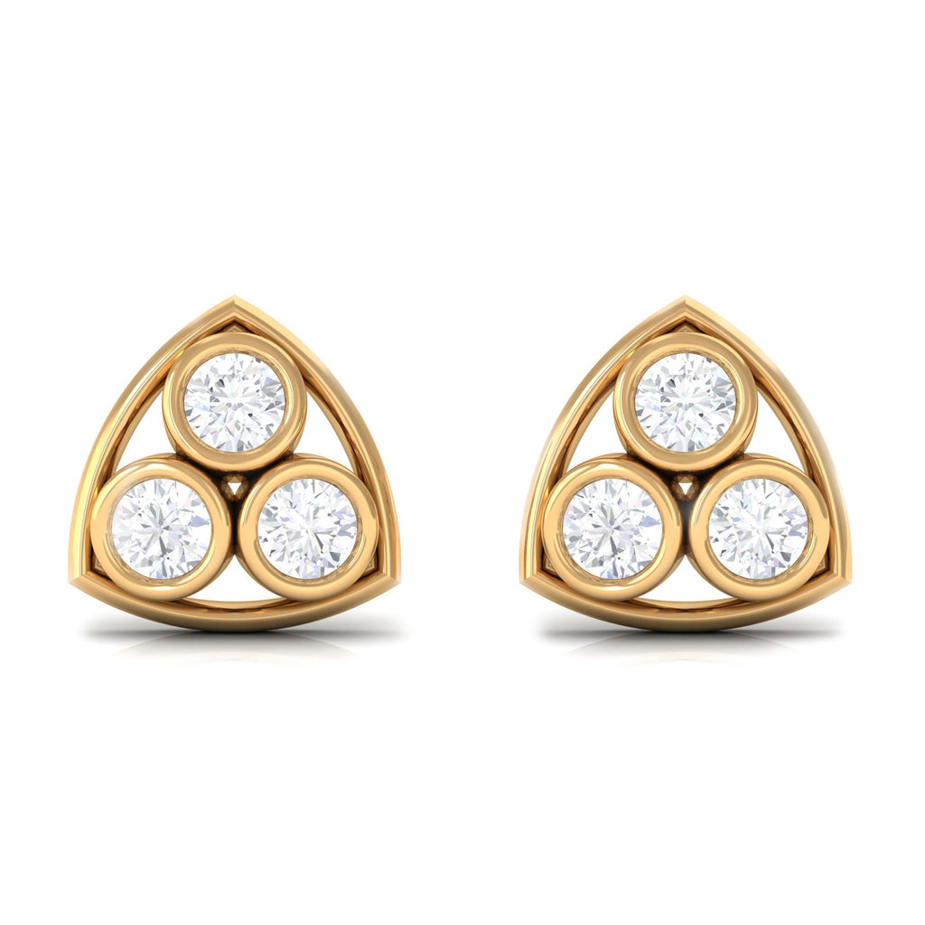 Bezel Set 0.5 Carat Round Diamond Three Stone Stud Earrings