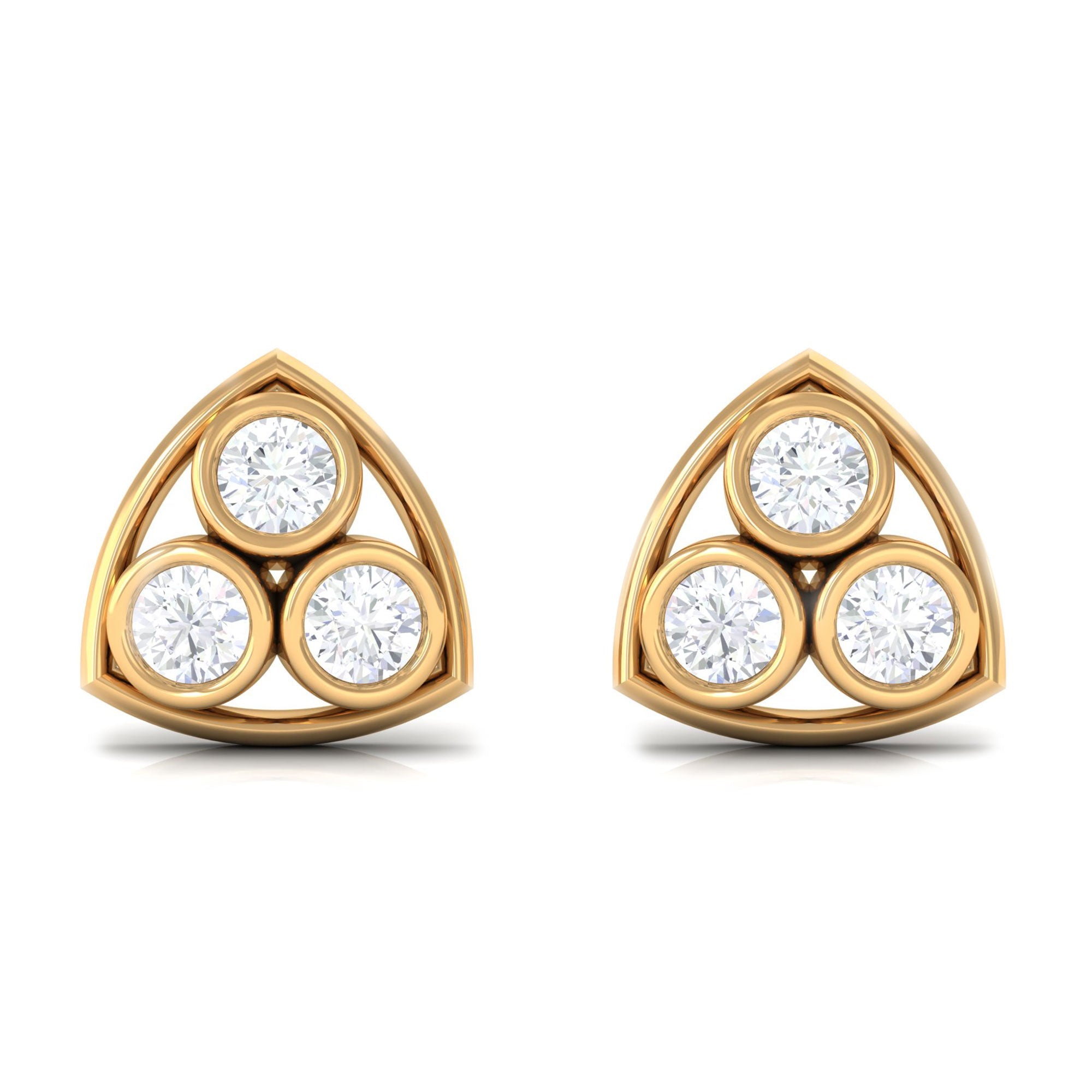 Bezel Set 0.5 Carat Round Diamond Three Stone Stud Earrings