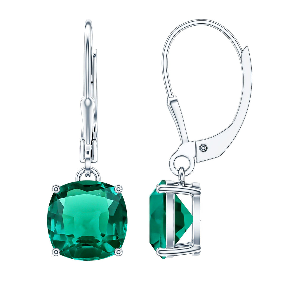 4 Carat Cushion Cut Lab Grown Emerald Drop Earrings