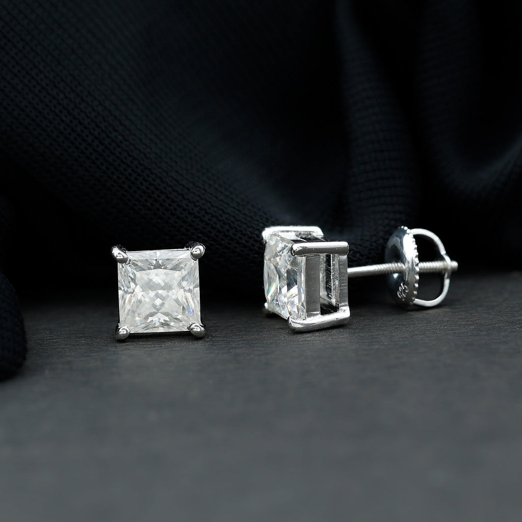 6MM Solitaire Princess Cut Moissanite Stud Earrings