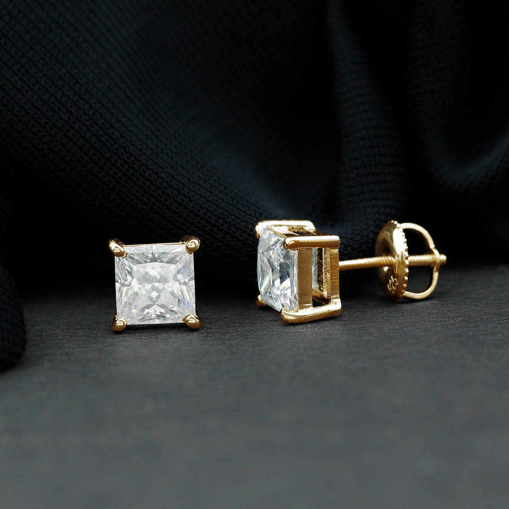 6MM Solitaire Princess Cut Moissanite Stud Earrings