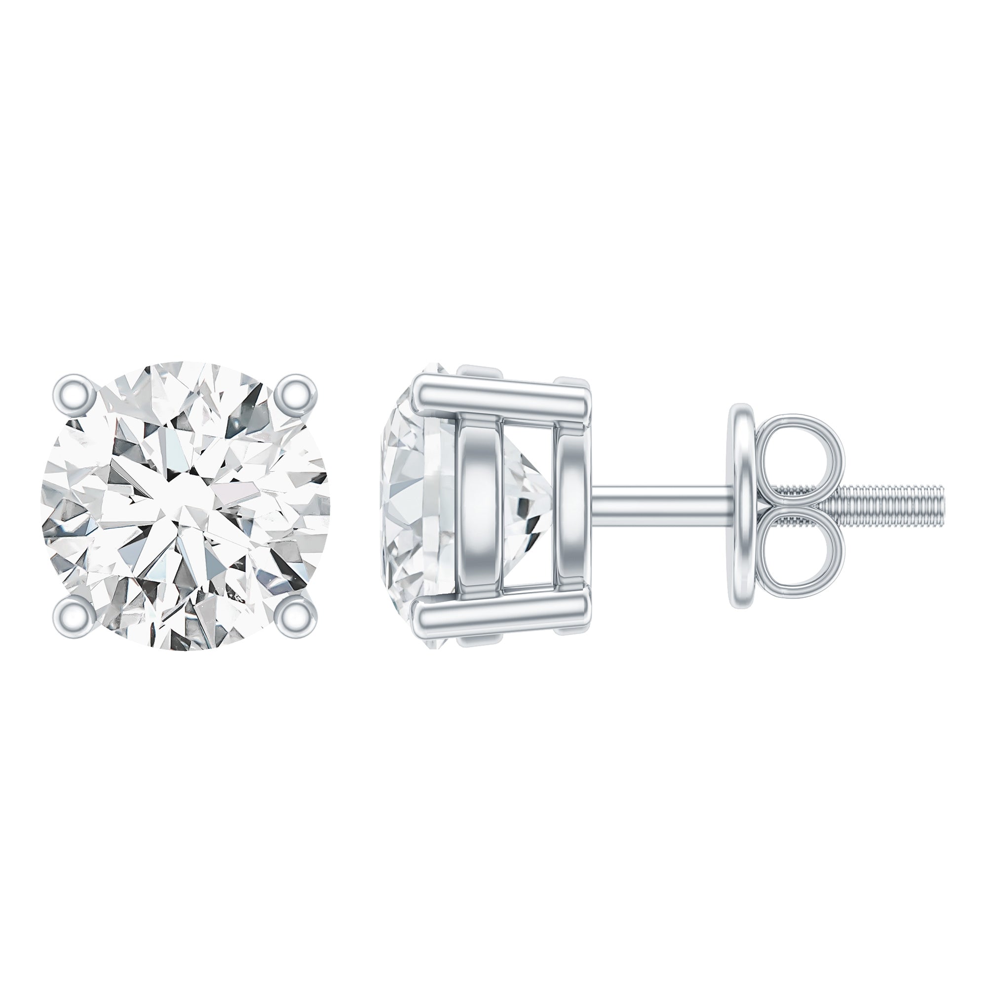 Solitaire 1.9 Carat Lab Grown Diamond Stud Earrings with Screw Back