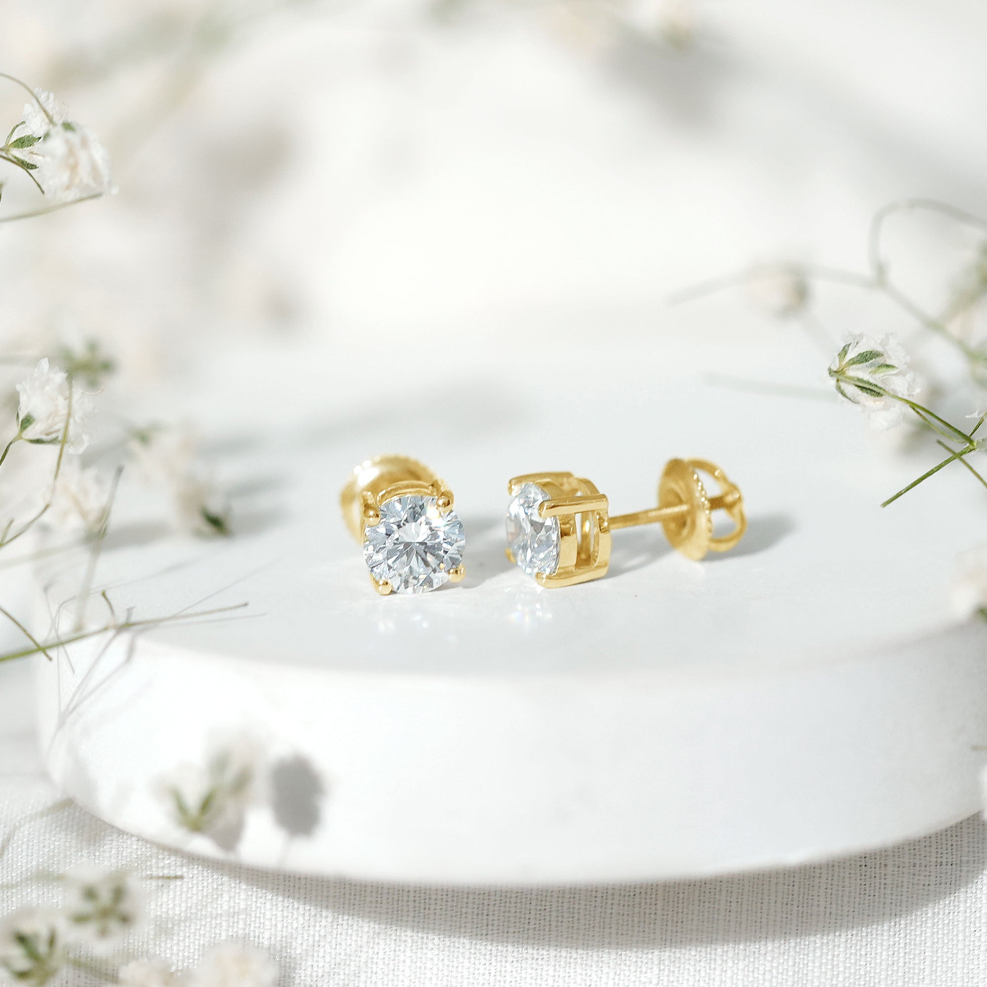 Solitaire 1.9 Carat Lab Grown Diamond Stud Earrings with Screw Back