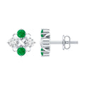 Certified Emerald and Lab Diamond Cluster Stud Earrings