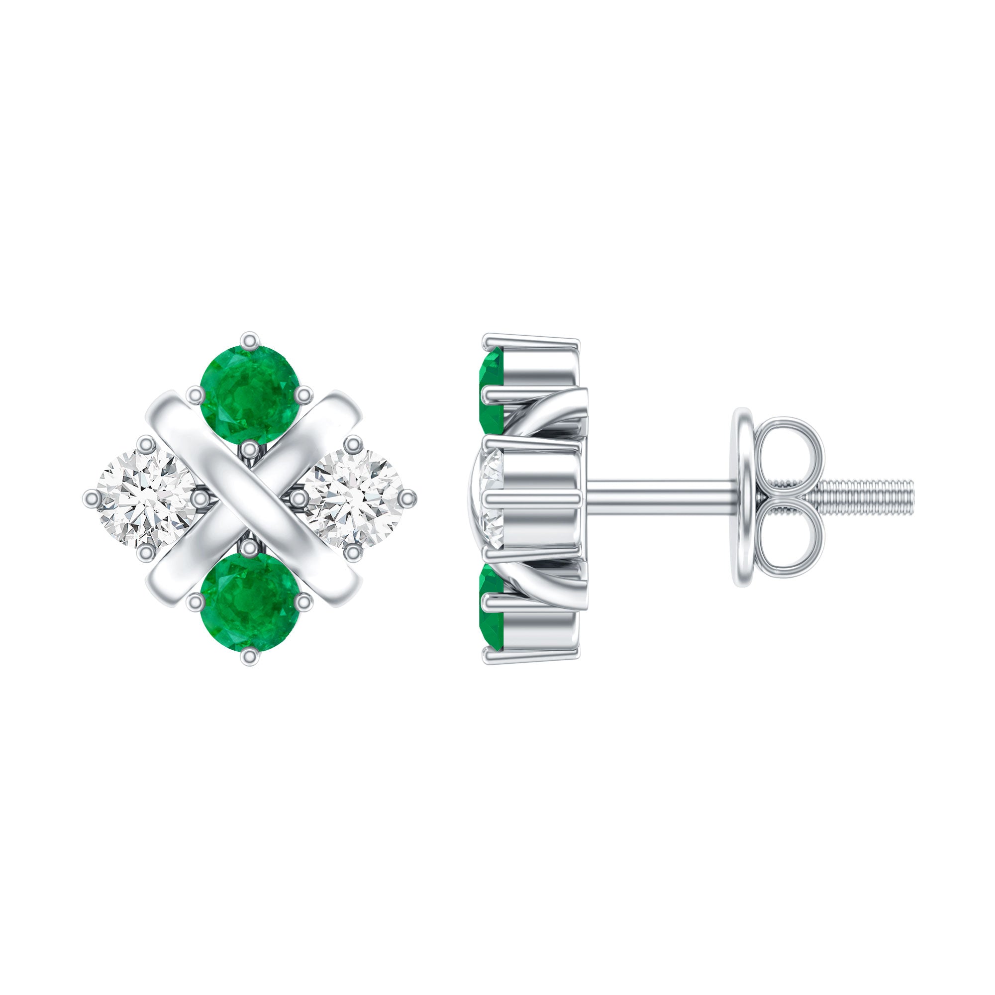 Certified Emerald and Lab Diamond Cluster Stud Earrings