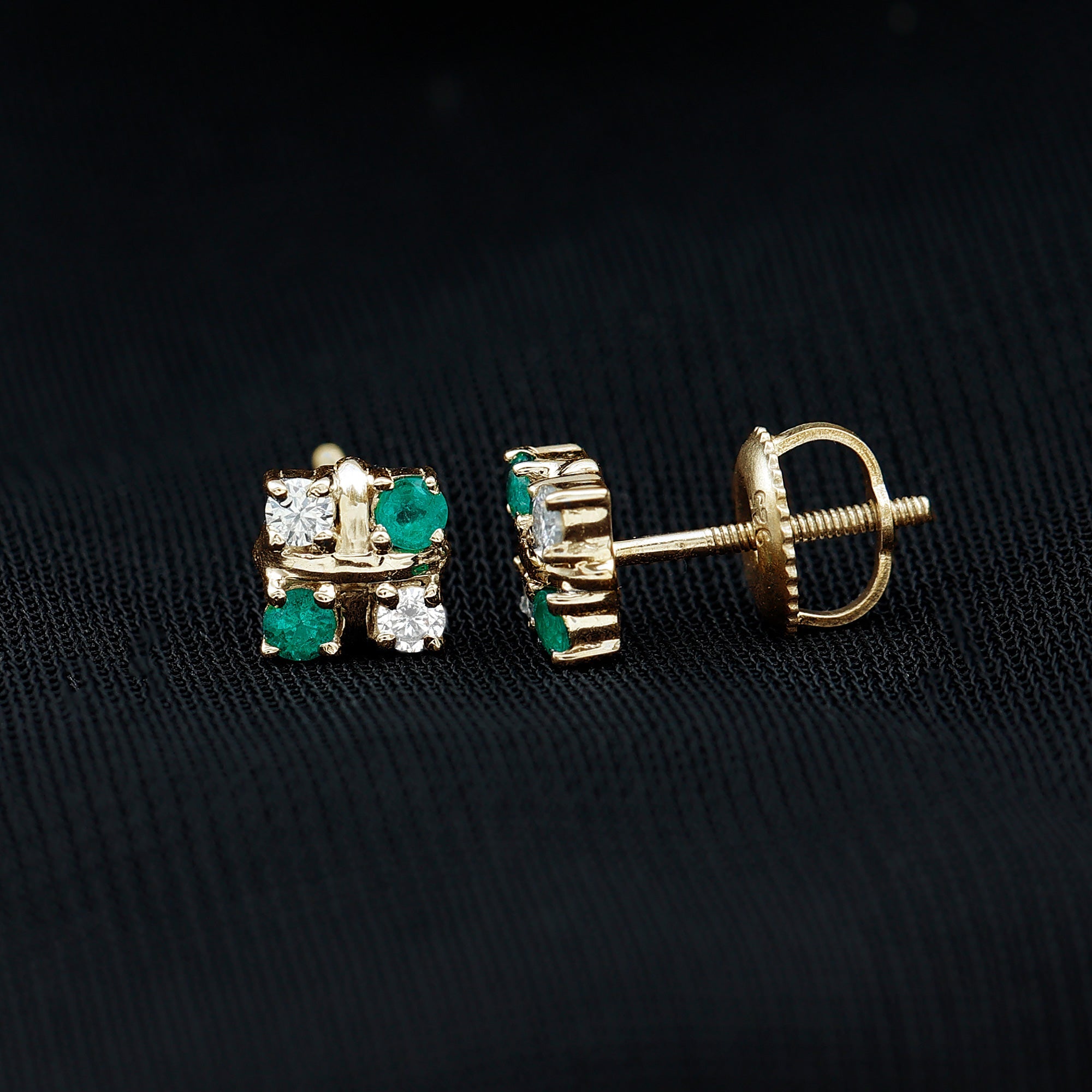 Certified Emerald and Lab Diamond Cluster Stud Earrings