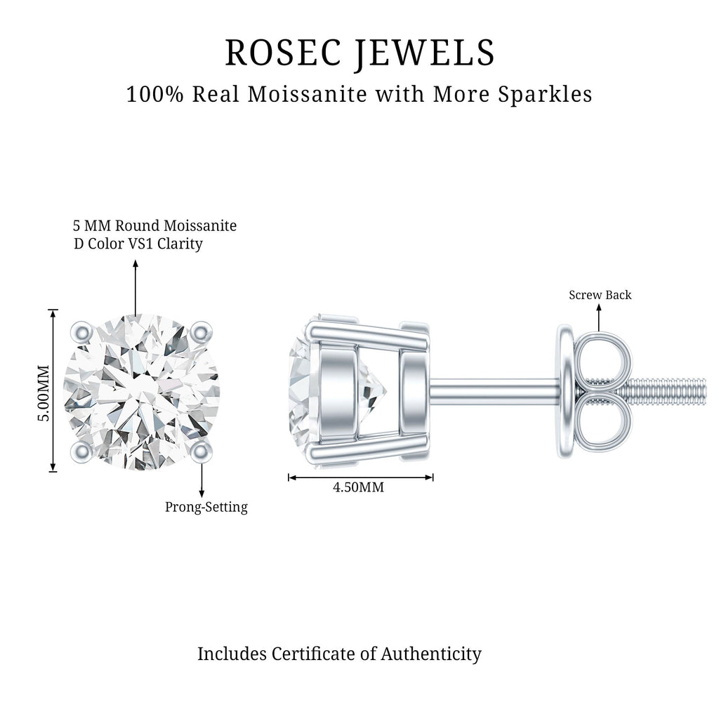 Silver Moissanite 1 Carat Stud Earring