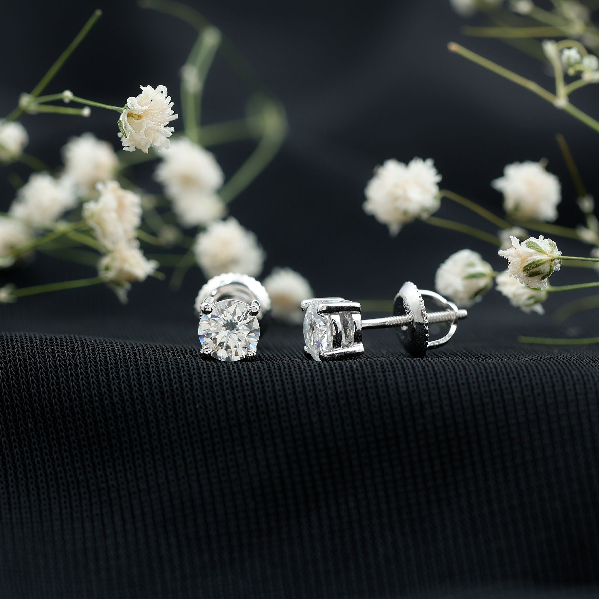 Silver Moissanite 1 Carat Stud Earring