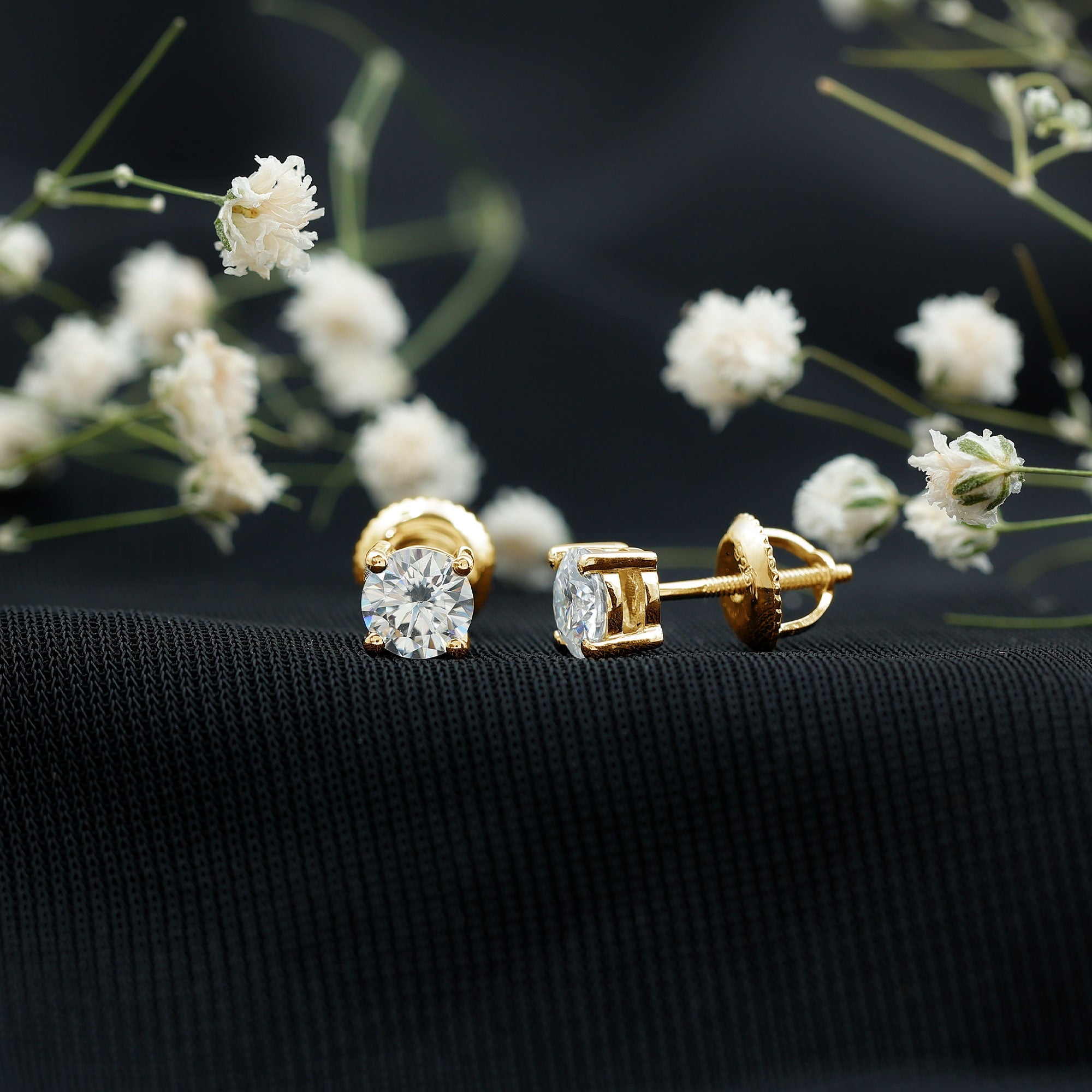 1 Carat Round Moissanite Solitaire Screw Back Stud Earrings