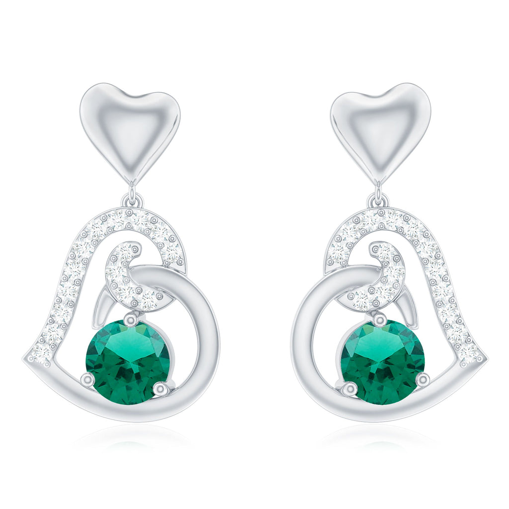 Lab Created Emerald Heart Drop Earrings with Diamonds