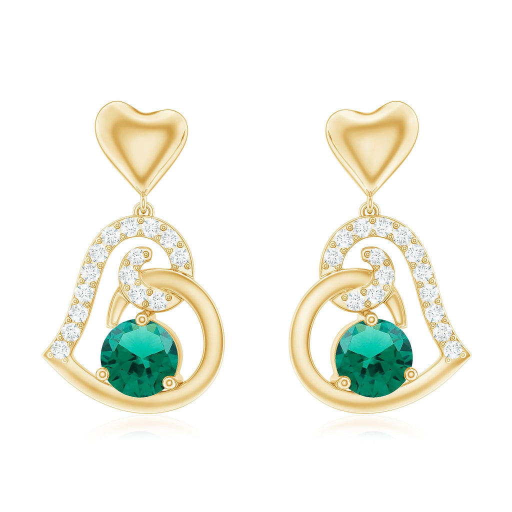Lab Created Emerald Heart Drop Earrings with Diamonds