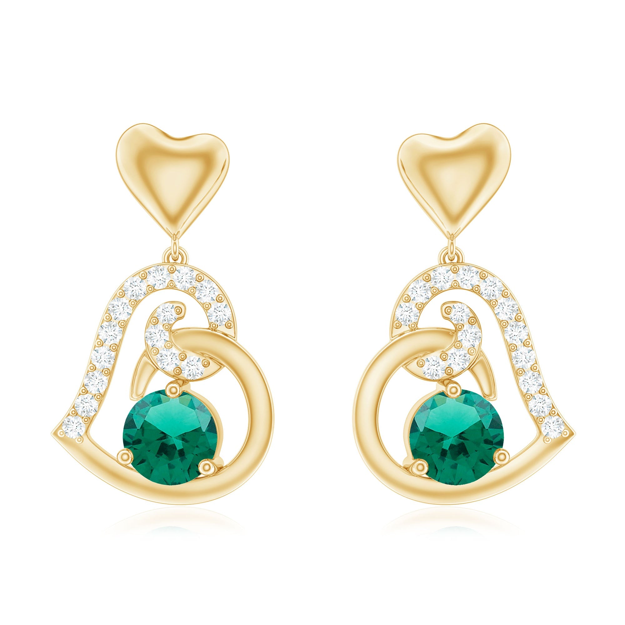 Lab Created Emerald Heart Drop Earrings with Diamonds