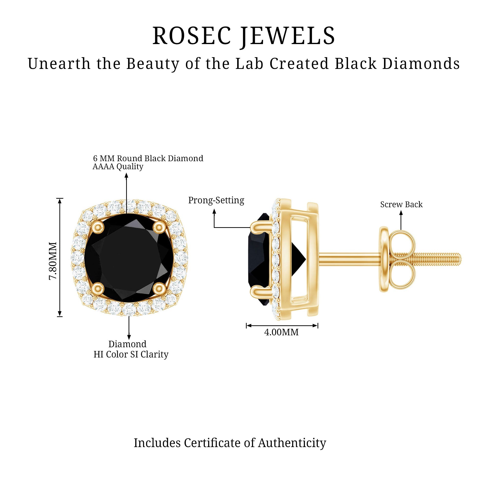 Lab Grown Black and White Diamond Halo Stud Earrings