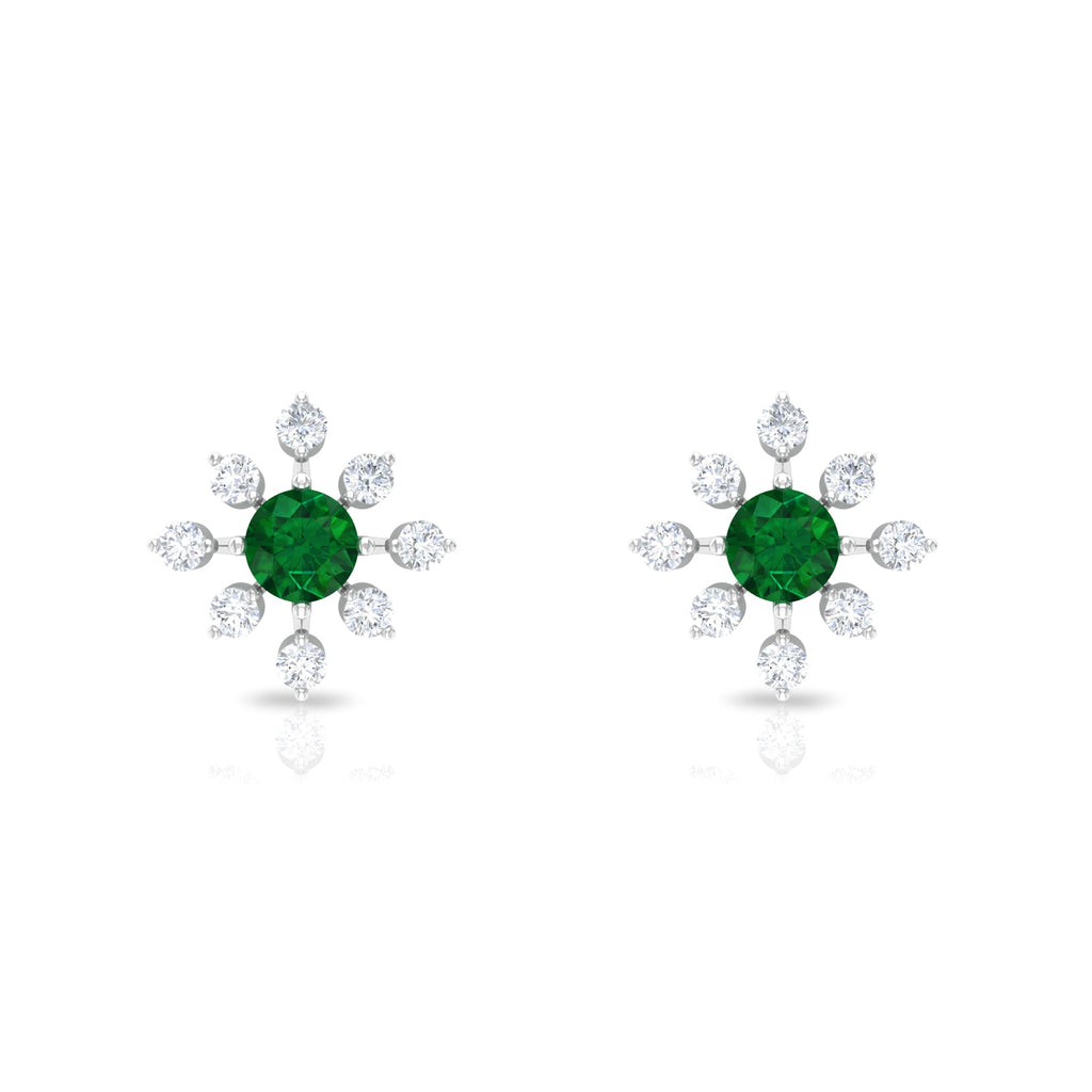 Certified Emerald and Diamond Contemporary Flower Stud Earrings