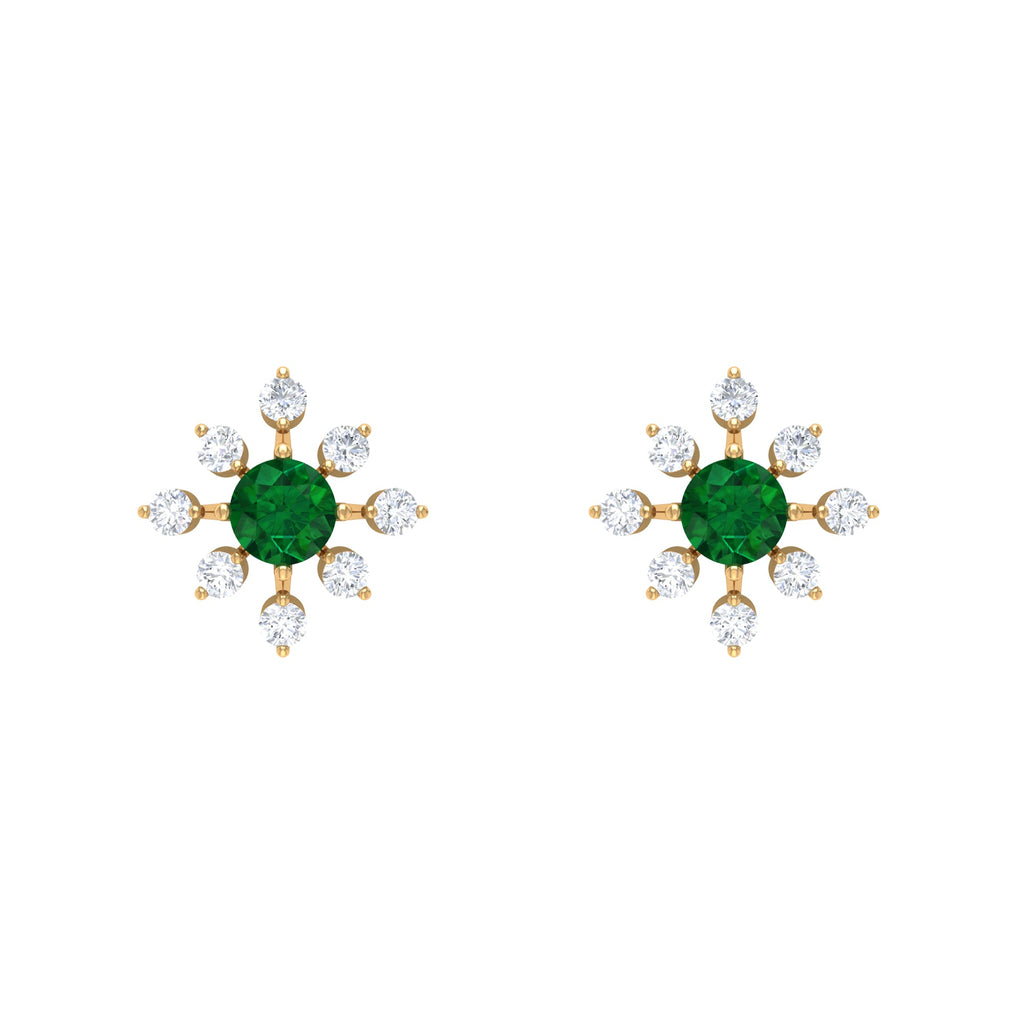 Certified Emerald and Diamond Contemporary Flower Stud Earrings