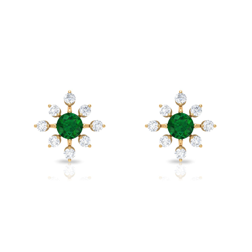 Certified Emerald and Diamond Contemporary Flower Stud Earrings