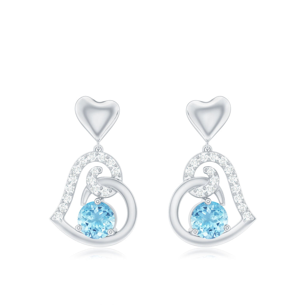 Natural Aquamarine Heart Drop Earrings with Diamond