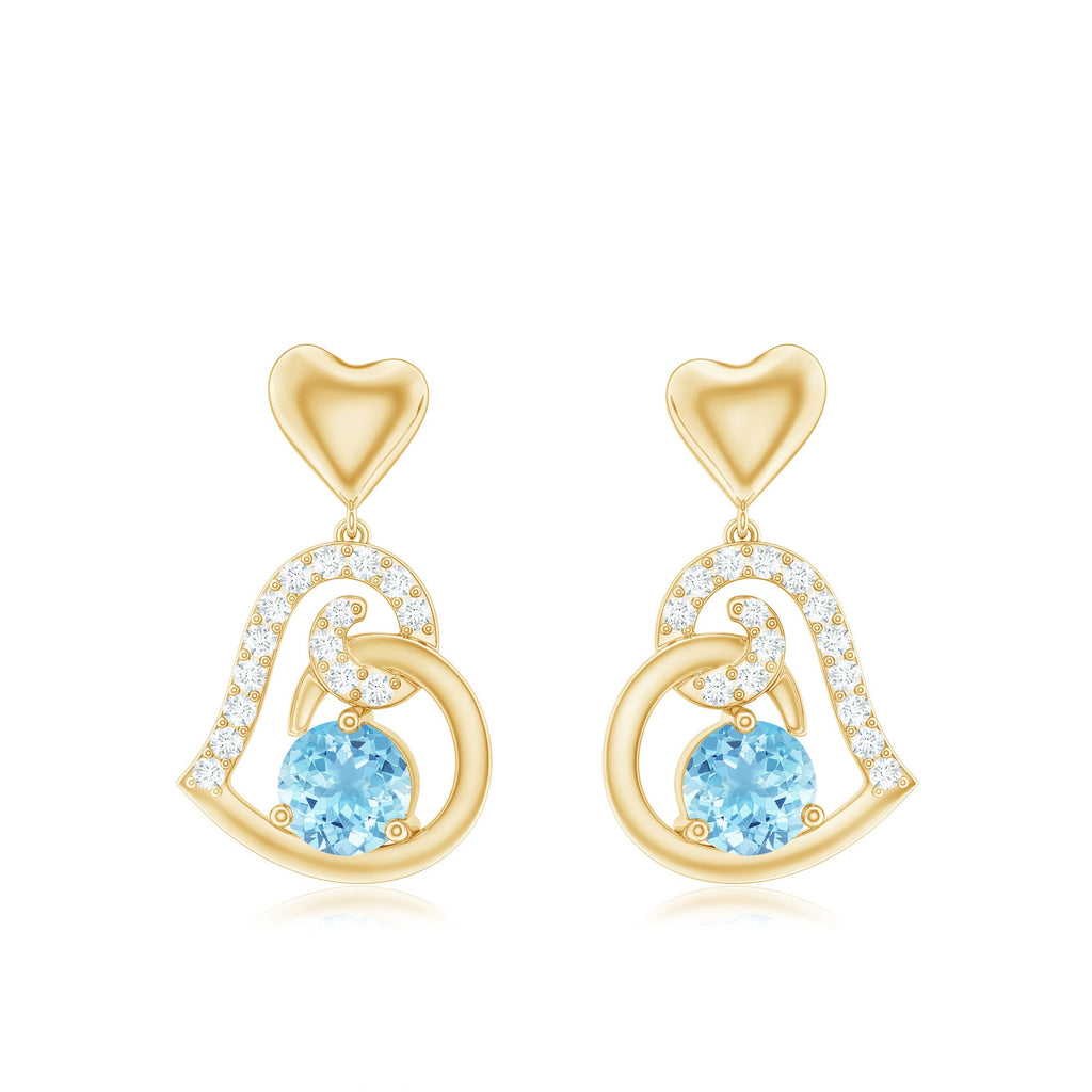 Natural Aquamarine Heart Drop Earrings with Diamond