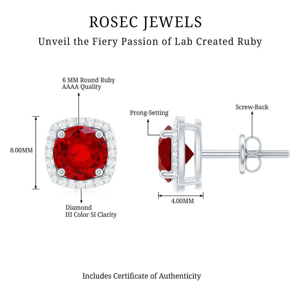 2.7 CT Round Lab Grown Ruby Bridal Stud Earrings with Diamond