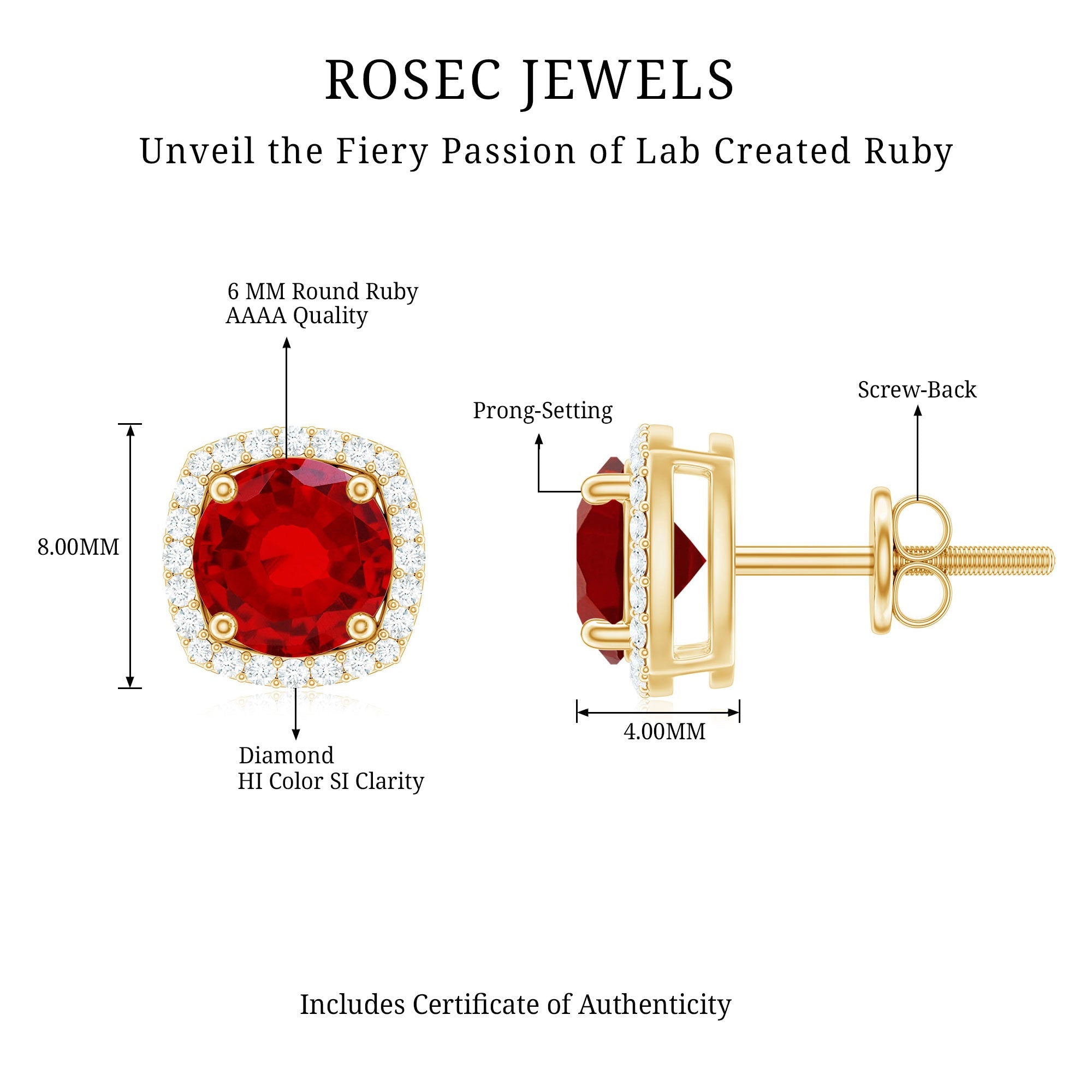 2.7 CT Round Lab Grown Ruby Bridal Stud Earrings with Diamond