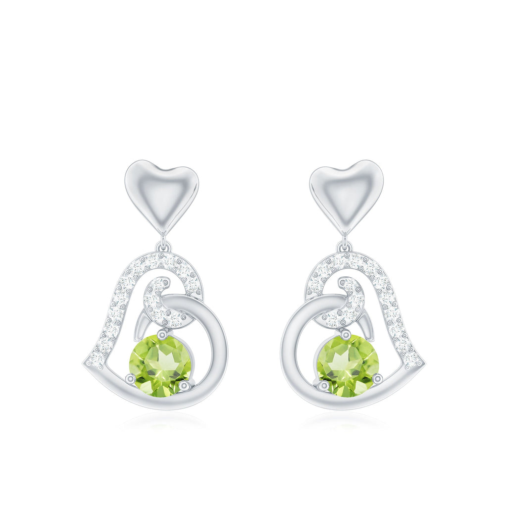 Solitaire Peridot Heart Drop Earrings with Diamond Accent