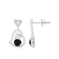 Round Created Black Diamond Heart Drop Earrings with Diamond
